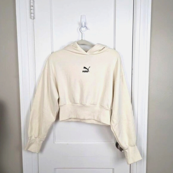 PUMA | Cream Cropped Hoodie Size US Small - Picture 1 of 4